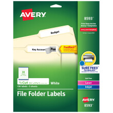 Avery tiquettes de dossier avec technologie TrueBlock Adhsif permanent 2/3"" x 3-7/16"" Laser/jet d'encre 150 tiquettes (08593)