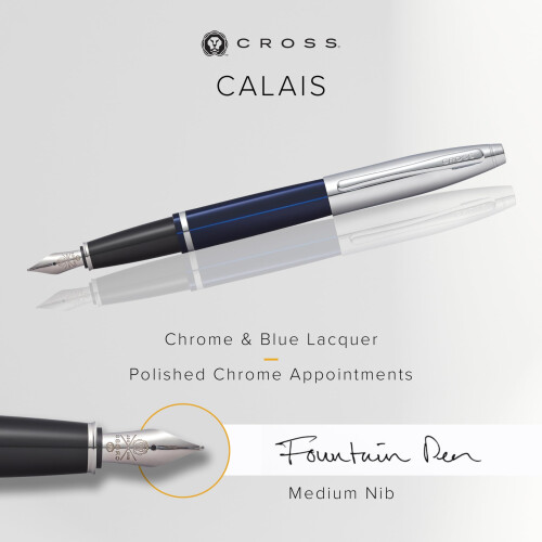 Cross Cross Calais Chrome/Blaue Lack-Füllfederhalter mit Edelstahl-Mediumfeder 1