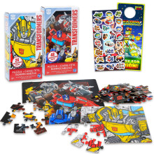Puzzle Transformers per ragazzi - Pacchetto con puzzle da 24 e 48 pezzi con adesivi Optimus Prime Megatron Bumblebee Plus Altro | Puzzle di Trans