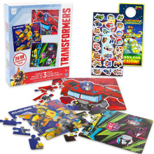Set di puzzle Transformers - Pacchetto di puzzle da 3 pezzi con due puzzle da 24 pezzi, un adesivo puzzle da 48 pezzi e altro ancora per bambini