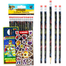 TRANSFORMERS 24 matite Cyberverse per bambini - Pacchetto di materiale scolastico con 24 adesivi matite a tema Cyberverse e altro materiale scola