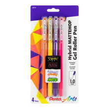 Pentel Arts Hybrid MATTEHOP gelroller 1,0 mm mat oranje mat geel mat roze mat violet pakket van 4 pennen (K110VBP4M1)