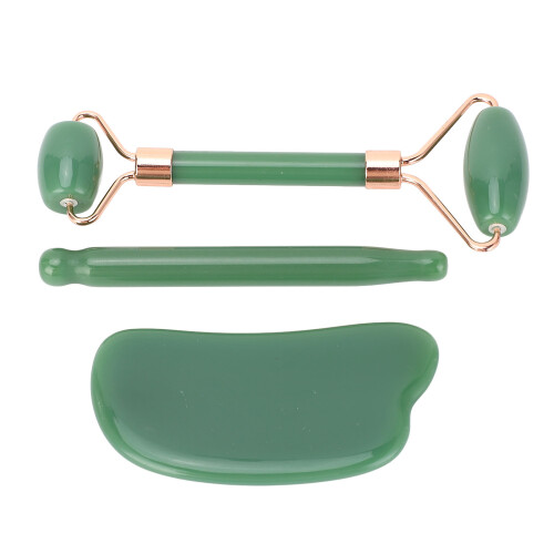 (Green) 3-delig Jadestone Roller Set met Wit Acupunctuurstift