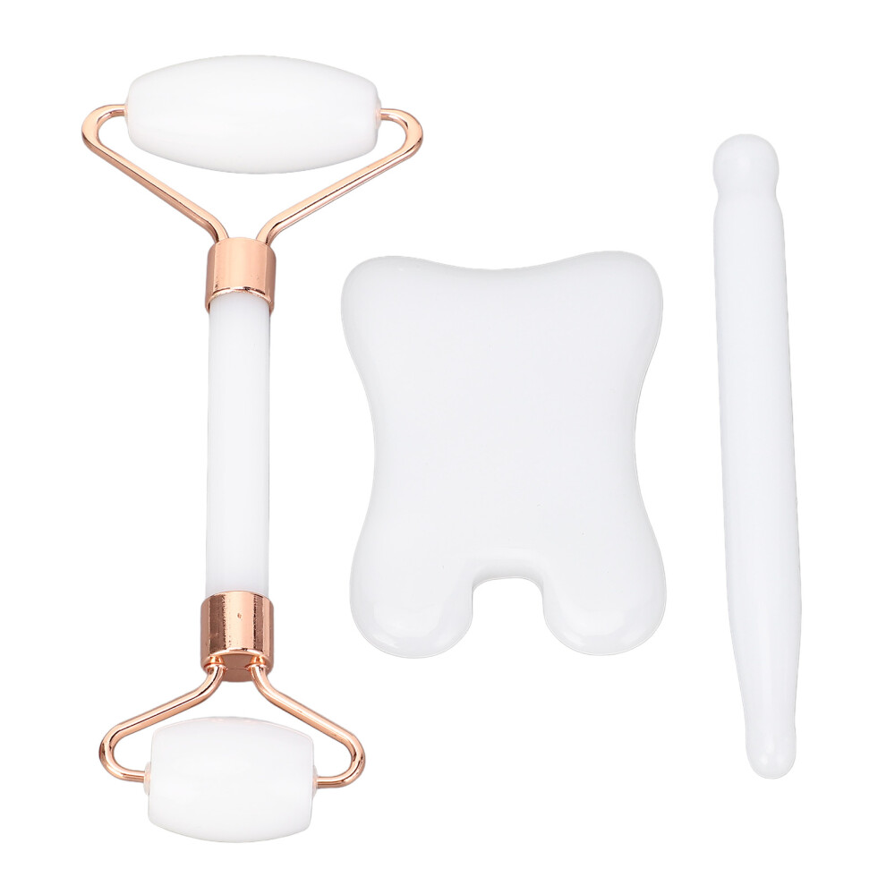 (White) 3pcs Gua Sha Facial Tool Set Wrinkle Reduction Body Massage Green