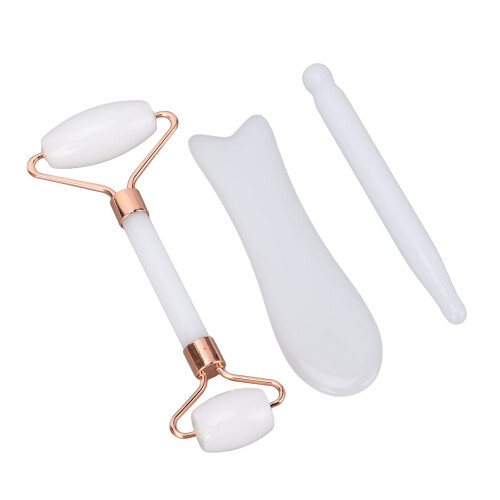 (White Jadestone) Jadestone Roller Gua Sha Set Wit 2
