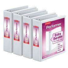 Cardinal Performer 3-ringsmappen 2"" Niet-vergrendelende Slant-D-ringen Capaciteit van 540 vel Clearvue Presentatie Anti-aanbaklaag PVC-vrij Wit 4-pac