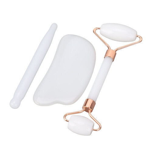 (White) 3-delig Jadestone Roller Set met Wit Acupunctuurstift 2