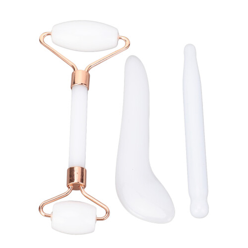 (White) 3x Witte Jade & Gua Sha Anti-aging Set