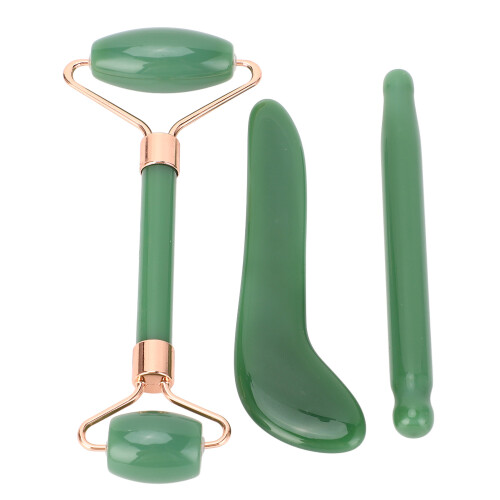 (Green) 3x Witte Jade & Gua Sha Anti-aging Set