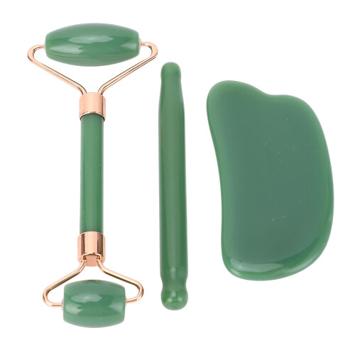 (Green) 3-delig Jadestone Roller Set met Wit Acupunctuurstift 1