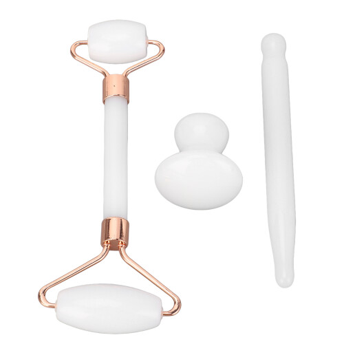 (White) 3x Witte Gua Sha & Jade Roller Set