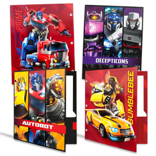 Transformers Conjunto de Pastas Transformers - Pacote com 4 Pastas Laminadas Resistentes com 2 Bolsos Cada 1
