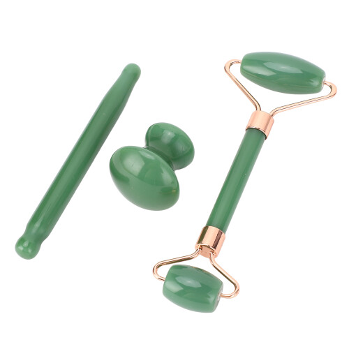 (Green) 3x Witte Gua Sha & Jade Roller Set 1