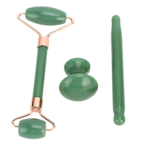 (Green) 3x Witte Gua Sha & Jade Roller Set 2