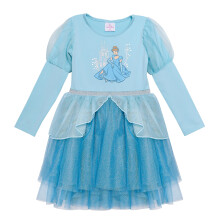 Disney Princesse Cendrillon Robe Tutu  Manches Longues pour Filles Jupe en Tulle  Paillettes (Bleu Clair 6X)