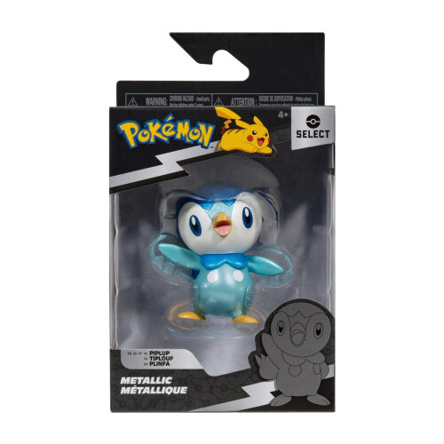 Pokémon Figura de Ação Metálica Pokémon Select - Figuras de Batalha de 3 polegadas com Acabamento Metálico (Piplup)