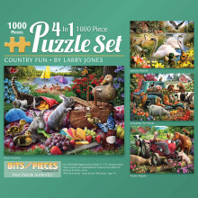 Bits and Pieces - Pack Multi-pack 4 en 1 de Puzzles 1000 Pièces - Country Fun par Larry Jones, Taille du Puzzle: 20" x 27"