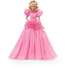 Barbie Signature Pink Collection Doll 3 Poupe Barbie (blonde) avec corps en soie portant une robe en mousseline  volants, cadeau pour les colle