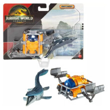 Hot Wheels Jurassic World Rebirth Dinosaur Collection Veicolo e Figura (Mosasaurus Sea Sub)