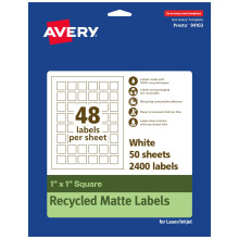 Etiquetas Quadradas Reutilizáveis Avery EcoFriendly Brancas Mate, 1" x 1", Adesivo Permanente, 2.400 un