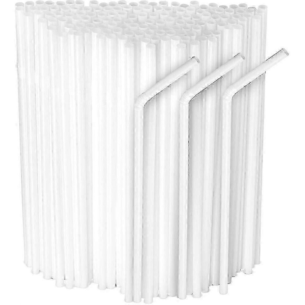 (White) 200 Flexible Plastic Straws, Extra Long, Colorful, Disposable, For Parties White