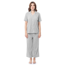Fruit of the Loom Dames Piped Button Down Pyjama Set, Lichtgrijs Heather