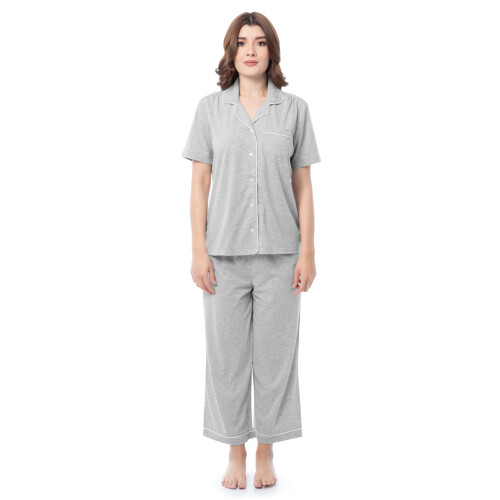 Fruit Of The Loom Fruit of the Loom Dames Piped Button Down Pyjama Set, Lichtgrijs Heather