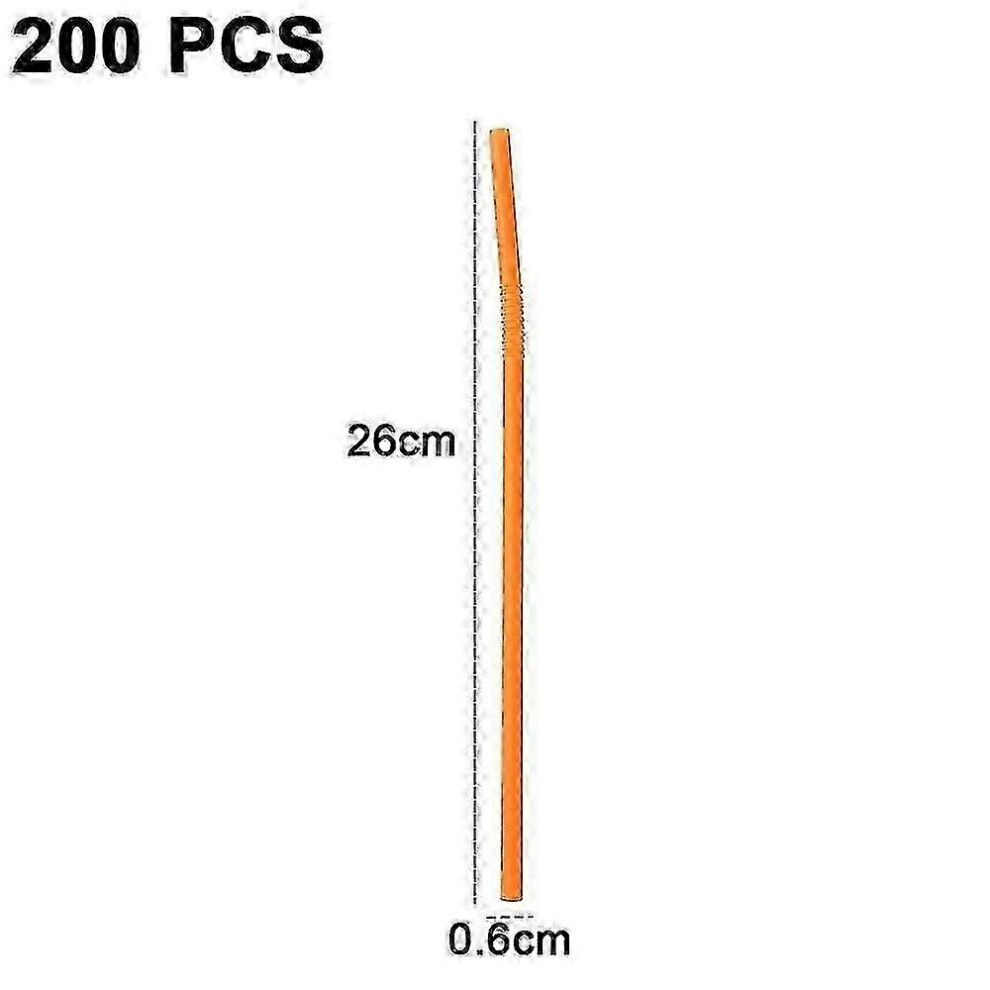 (Orange) 200 Pcs Flexible Extra Long Colorful Disposable Party Plastic Straws Orange