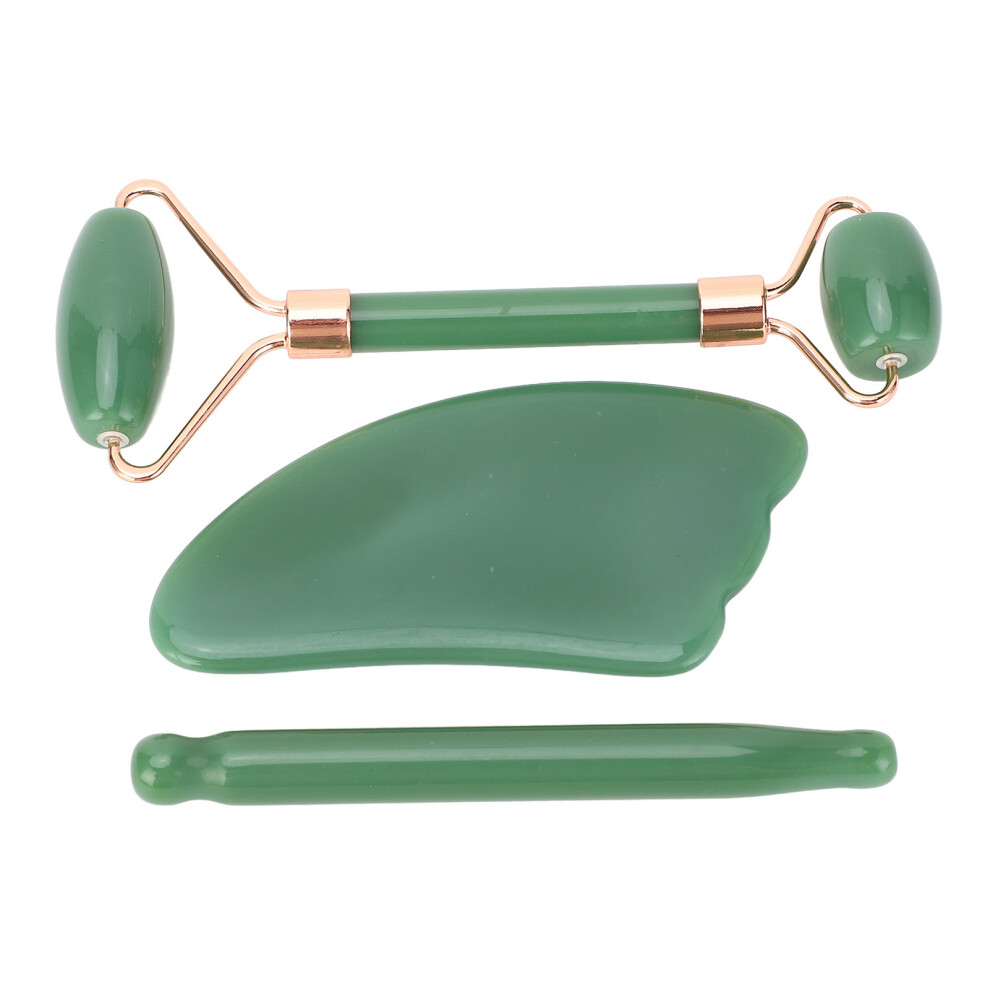 (Green jadestone) Jadestone Roller Gua Sha Set Double Heads Facial Relaxation Green