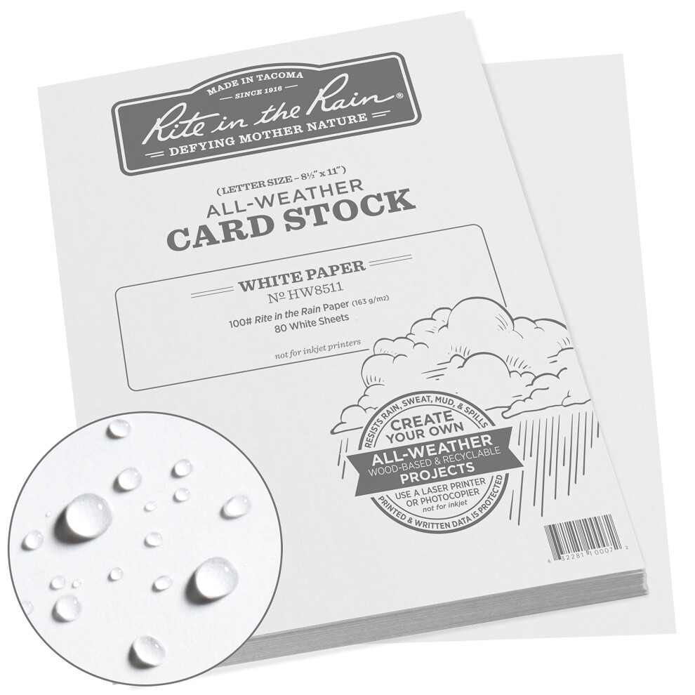 Rite In The Rain Weatherproof Card Stock 100# White 80 Sheet Pack (No. HW8511) 11 x 8.5 x 0.625-image-OPC-PMHHDKG-NEW