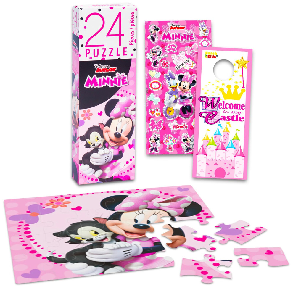 Disney Minnie Mouse Jigsaw Puzzle Bundle - Minnie Mouse 24 Piece Puzzle With Minnie Mouse Stickers | Minnie Party Favors (Minnie Mouse Games For Kids)