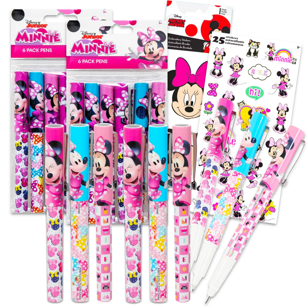 Disney Minnie Mouse Pen Gift Set - Bundle With 12 Pc Minnie Ballpoint Pens For Boys And Girls | Minnie Party Supplies