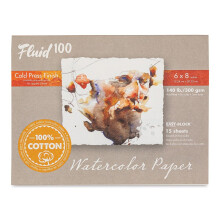 Fluid 100 Aquarellpapier Block, 15 Blätter, 6 x 8 Zoll, 140 lb (300 GSM), 100% Baumwolle, kalt gepresst