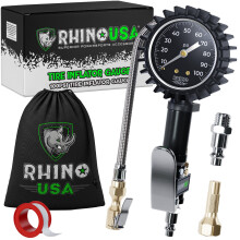 Rhino USA bandenpomp met drukmeter (0-100 PSI) - ANSI B40.1 nauwkeurig, grote 2" glow dial, premium gevlochten slang