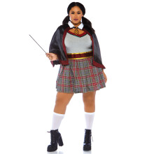 2-delige Spellbinding School Girl bestaat uit een jurk met badge-accenten en een cape met aangehechte stropdas.