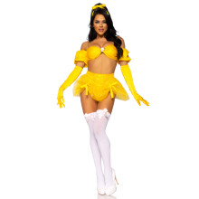 4-delig Fairytale Beauty bestaat uit een glitter-glimmende bh-top met gerimpelde rozet in het midden en pofmouwen, een panty met hoge taille en een o