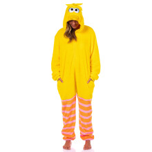 Pigiama a tutina per adulti Sesame Street Big Bird - Costume in pile con cappuccio e disegno del volto 3D (Big Bird Small/Medium)