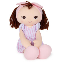 GUND Baby-Kleinkindpuppe, Plüsch, brünett, rosa gestreiftes Kleid, 20,3 cm