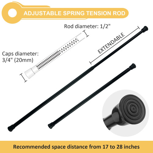 KXLife 6pcs Pequeno Varão de Cortina Tensionado 17-28 Polegadas para Janelas, Preto 1