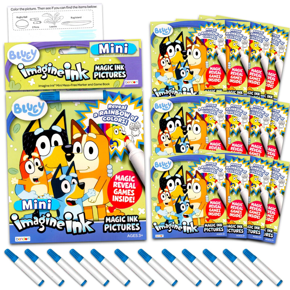 Disney Bluey Imagine Ink Coloring Book Set For Kids - 12 Pack No-Mess Magic Ink Bluey Coloring Books | Bluey Party Supplies Party Favors Bundle
