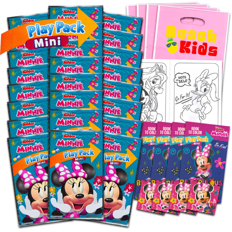 Disney Minnie Mouse Party Favors Birthday Set - Bundle With 24 Play Packs | Mini Coloring Books Stickers For Goodie Bags | Minnie Mouse Party Suppl