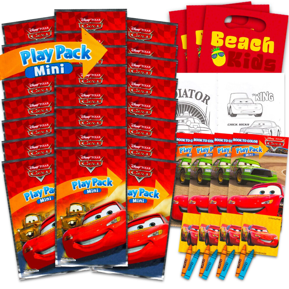 Disney Cars Mini Party Favors Set For Kids - Bundle With 24 Mini Cars Grab N Go Play Packs With Coloring Pages Stickers And More | Cars Birth