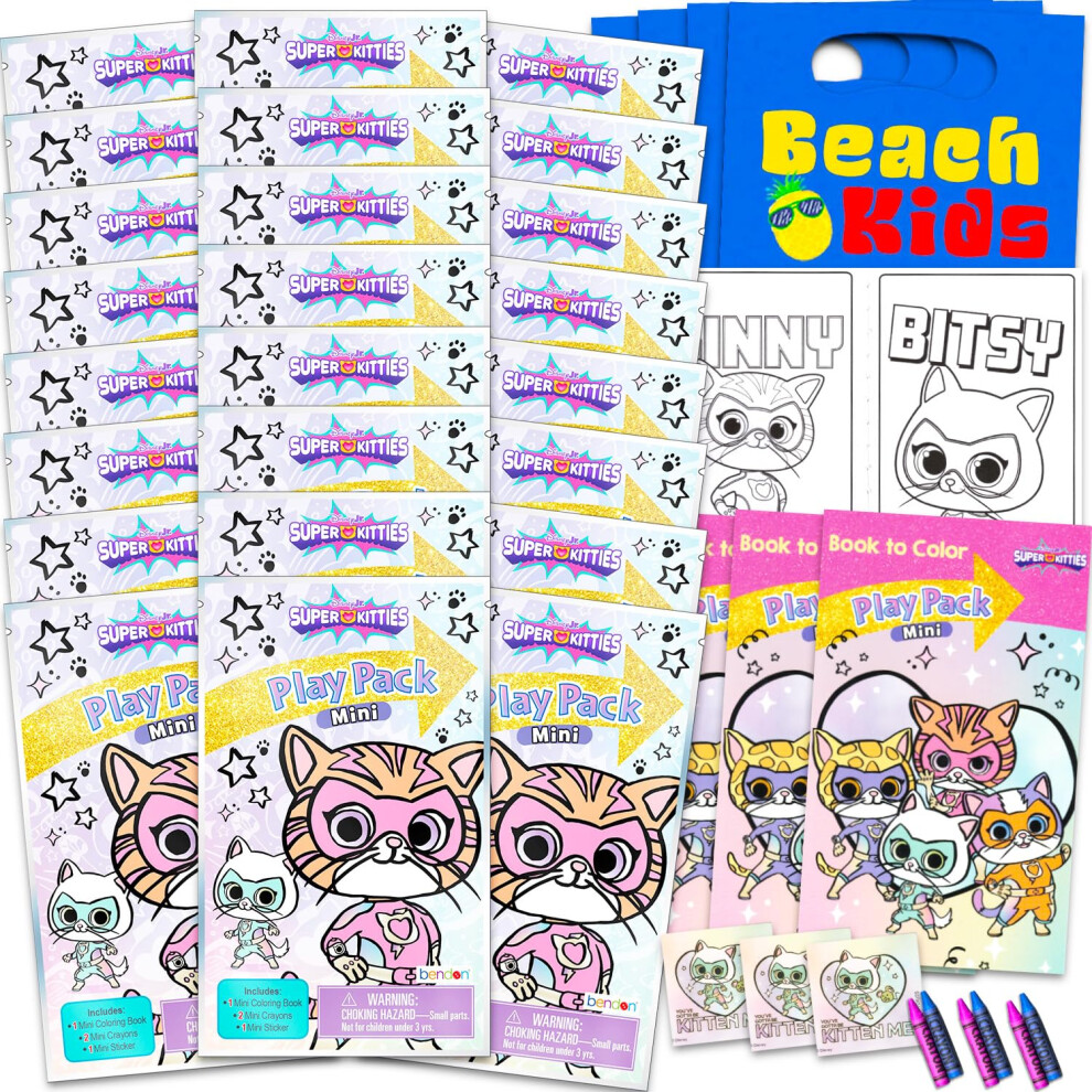 Disney Superkitties Mini Birthday Party Favors Set - 24 Super Kitties Play Packs For Kids Bundle | Mini Coloring Books Stickers More For Goodie Bag