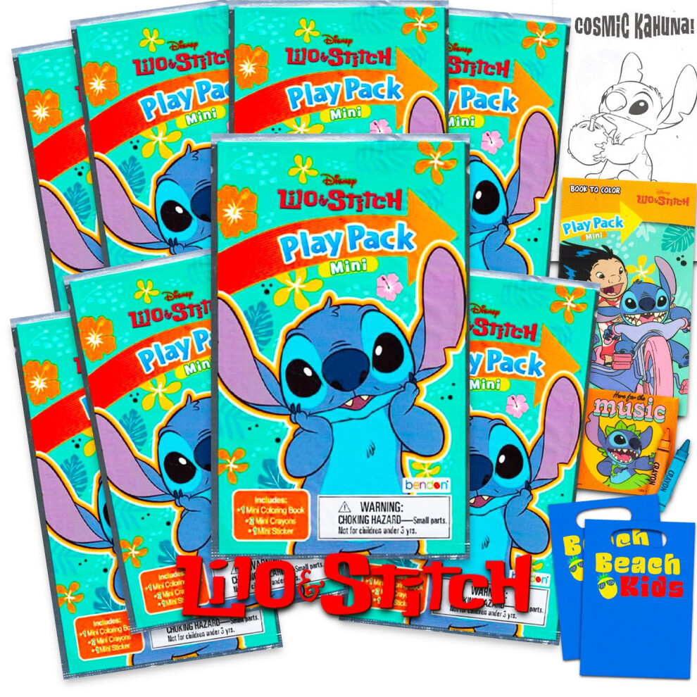 Disney Lilo & Stitch Party Favors Packs - Bundle With 8 Stitch Treat Bags With Coloring Book Coloring Utensils And More | Goodie Bag Party Fa
