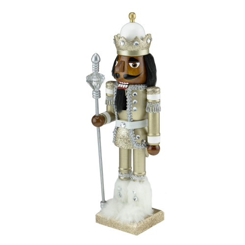 Clever Creations Rei Dourado Afro-Americano Nutcracker de Madeira 14 Polegadas