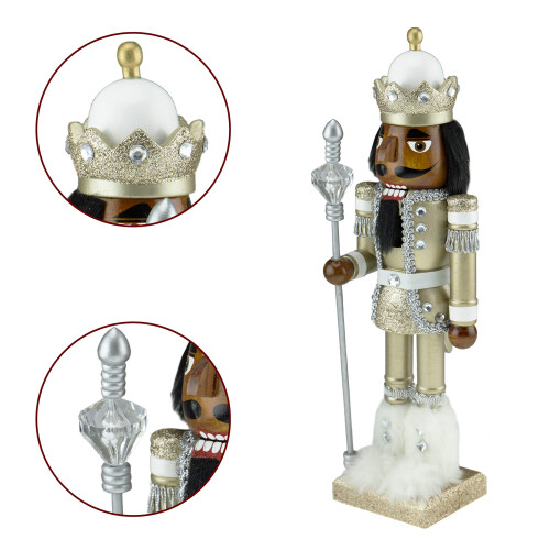Clever Creations Rei Dourado Afro-Americano Nutcracker de Madeira 14 Polegadas 2