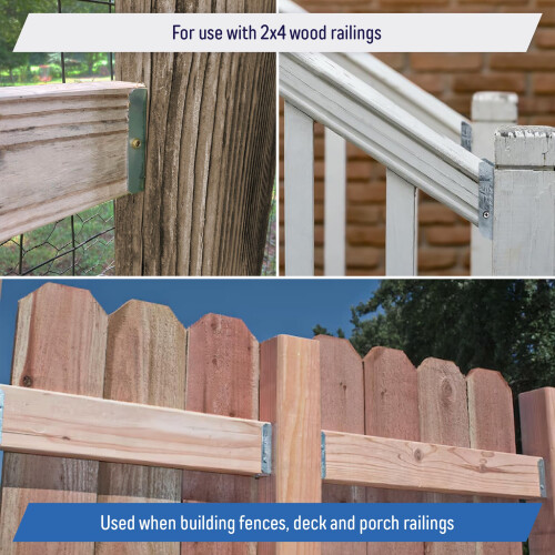 Galvanized 2x4 Fence Bracket Connector for Wood Post Deck Railing - 20 Gauge (10 Pack) 2