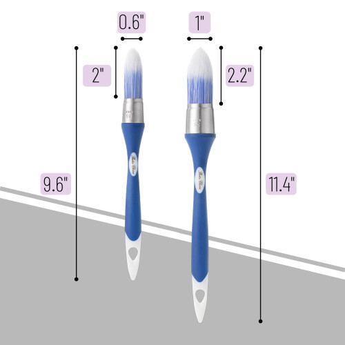 Conjunto de Pincéis de Acabamento Bates, 1" & 0.6", Cabos Azul e Branco 1