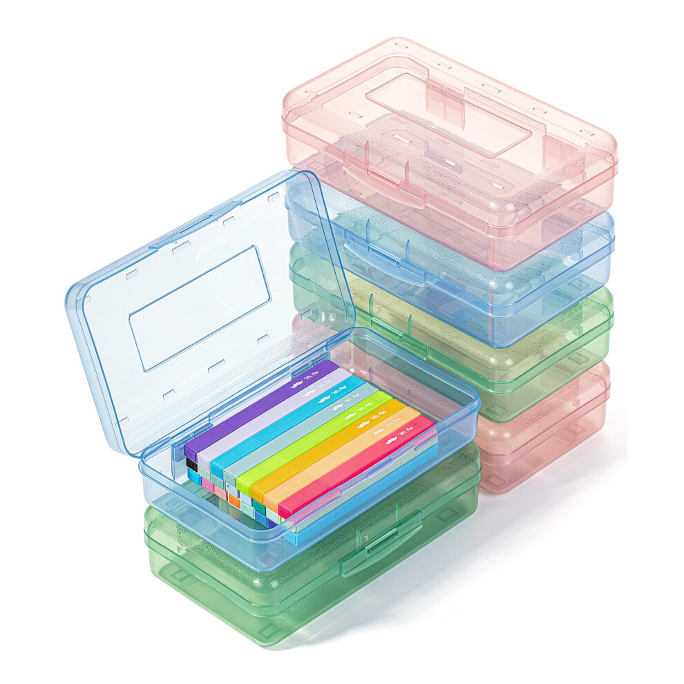 Mr. Pen- Clear Pencil Boxes 6 Pack Assorted Color Snap-Tight Lid Plastic Pencil Box Organizer 7.9""""x4.5""""x2.4""""-image-OPC-PMHHFJK-NEW