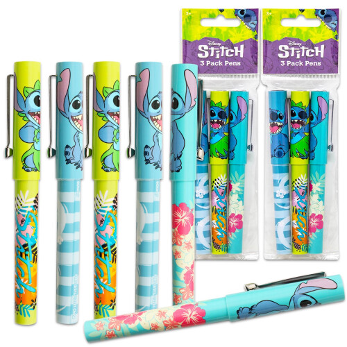 Disney Canetas Disney Stitch para Material Escolar - Pacote com 6 Canetas com Clips